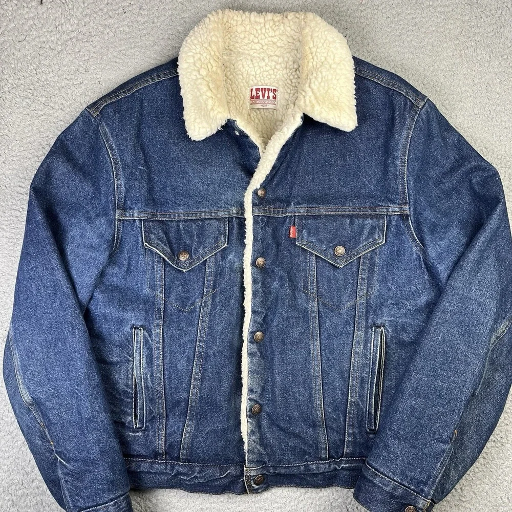 Vintage Levi's Denim Trucker Jacket Sherpa Lined USA 80's San Francisco Sz 42R